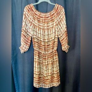 Hinge On or Off the Shoulders Bohemian Boho lined Dress with sheer sleeves, XS
